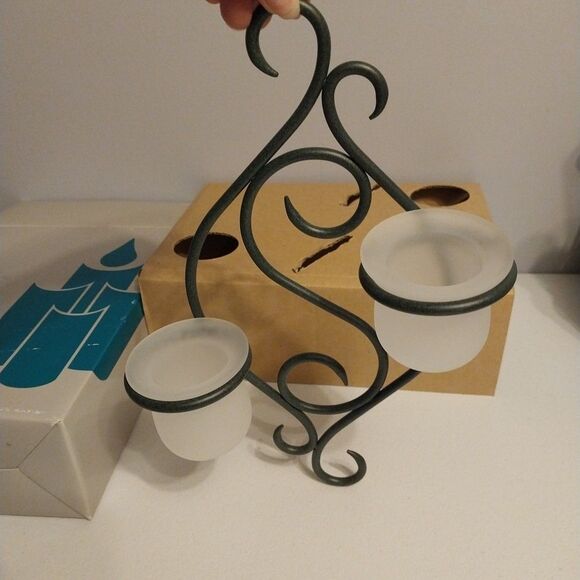 PartyLite P0121 Scroll Wall Sconce Metal W/ Frosted Glass Votive Tealight Cups - Picture 2 of 14